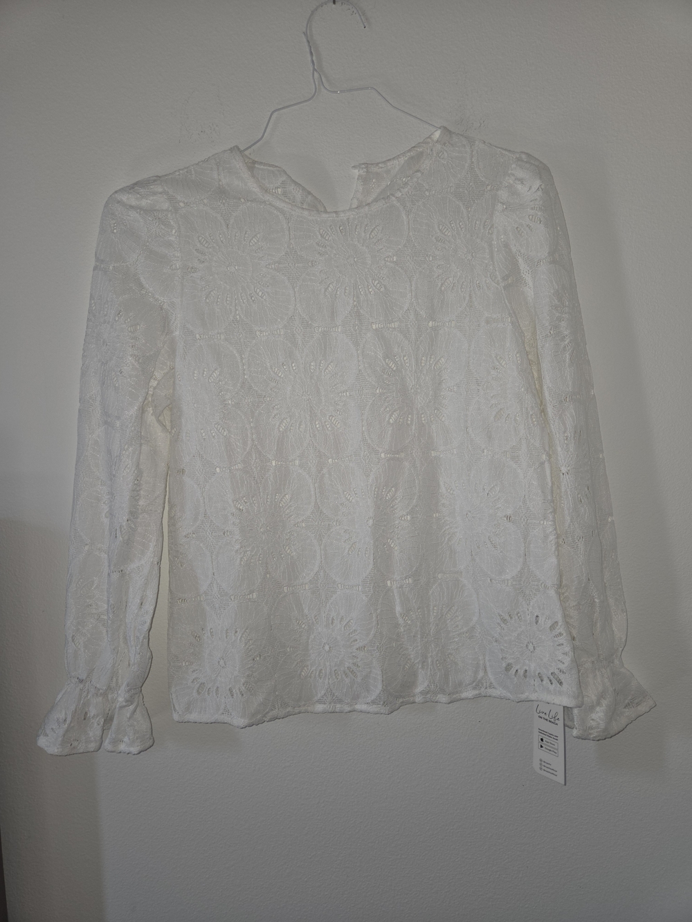 Cupshe White Eyelet Lace Long-Sleeve Blouse